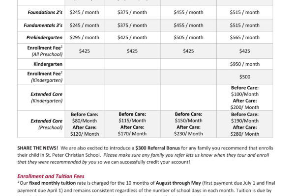 Tuition & Fees Schedule